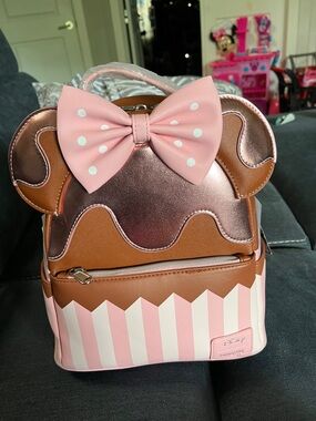 Loungefly Pink Bow & Chocolate Stripe Mini Backpack